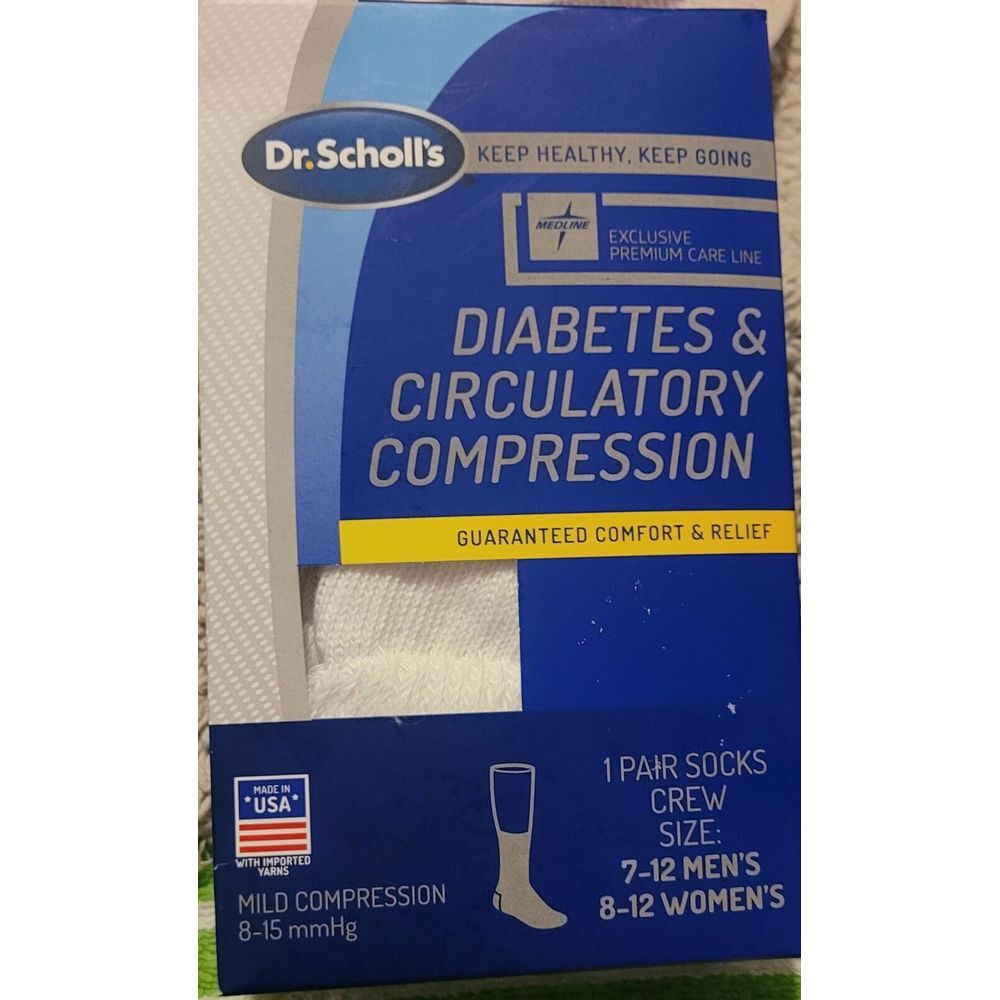 LOT Of 5 ,Dr Scholls Mens Diabetes Circulatory crew Socks Size 7-12 Large White